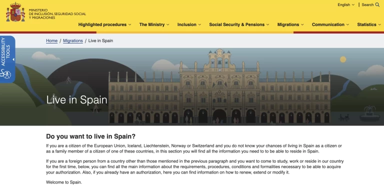 Portal Leven in Spanje van de Spaanse overheid