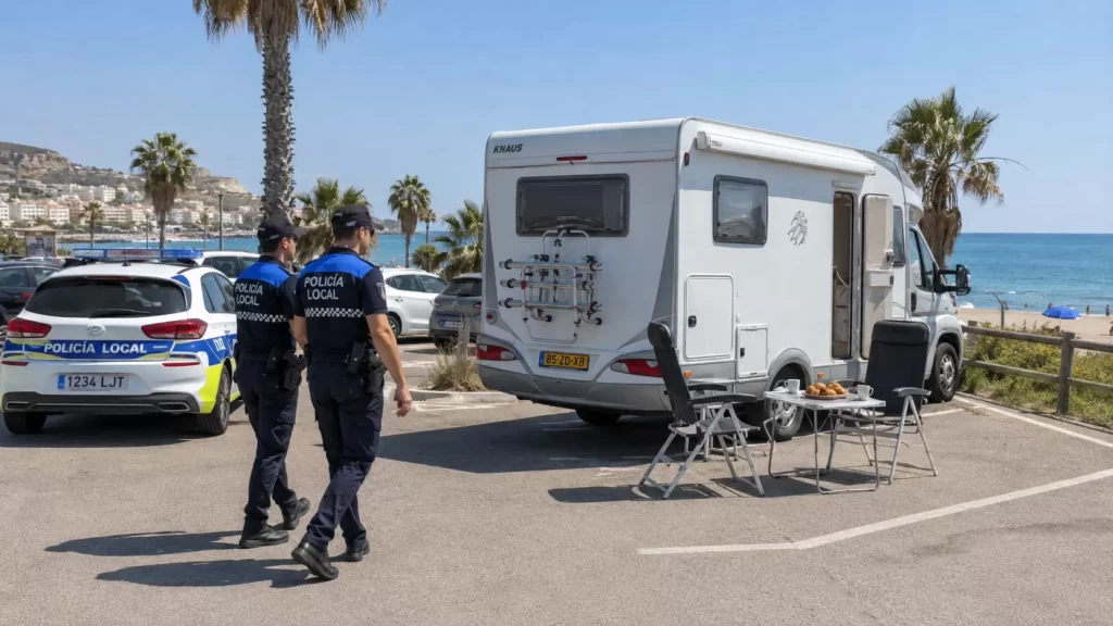 Camperaars krijgen bezoek van de policia local